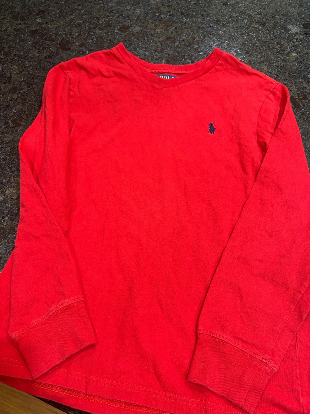 Ralph Lauren Boys' Bright Red Long Sleeve Polo Tee with Navy Pony